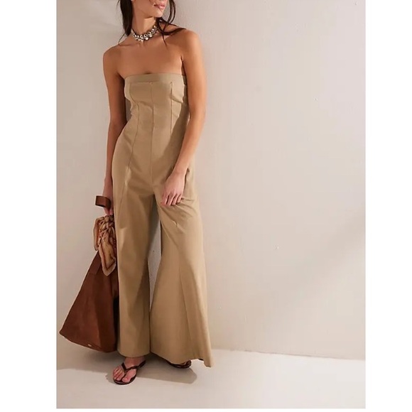 Free People Pants - Free People Free est Kamora tan strapless  wide l g one piece. Size Small